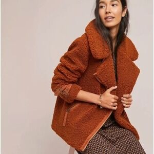 Marrakech Sherpa Jacket Burnt Sienna Brown Anthropologie Teddy Bear Womens Small
